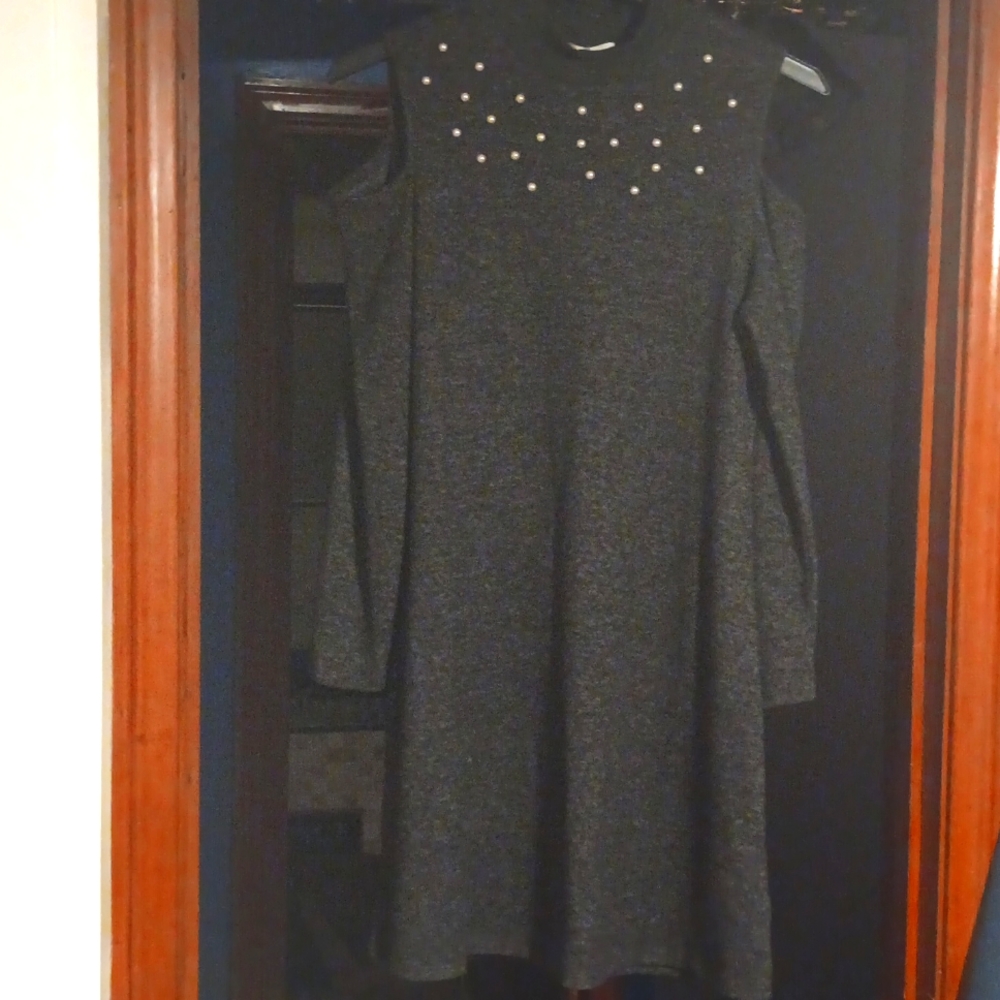 Grey with Pearls Sweater Dress